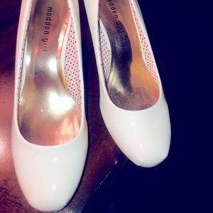 Madden Girl white patent leather pumps.